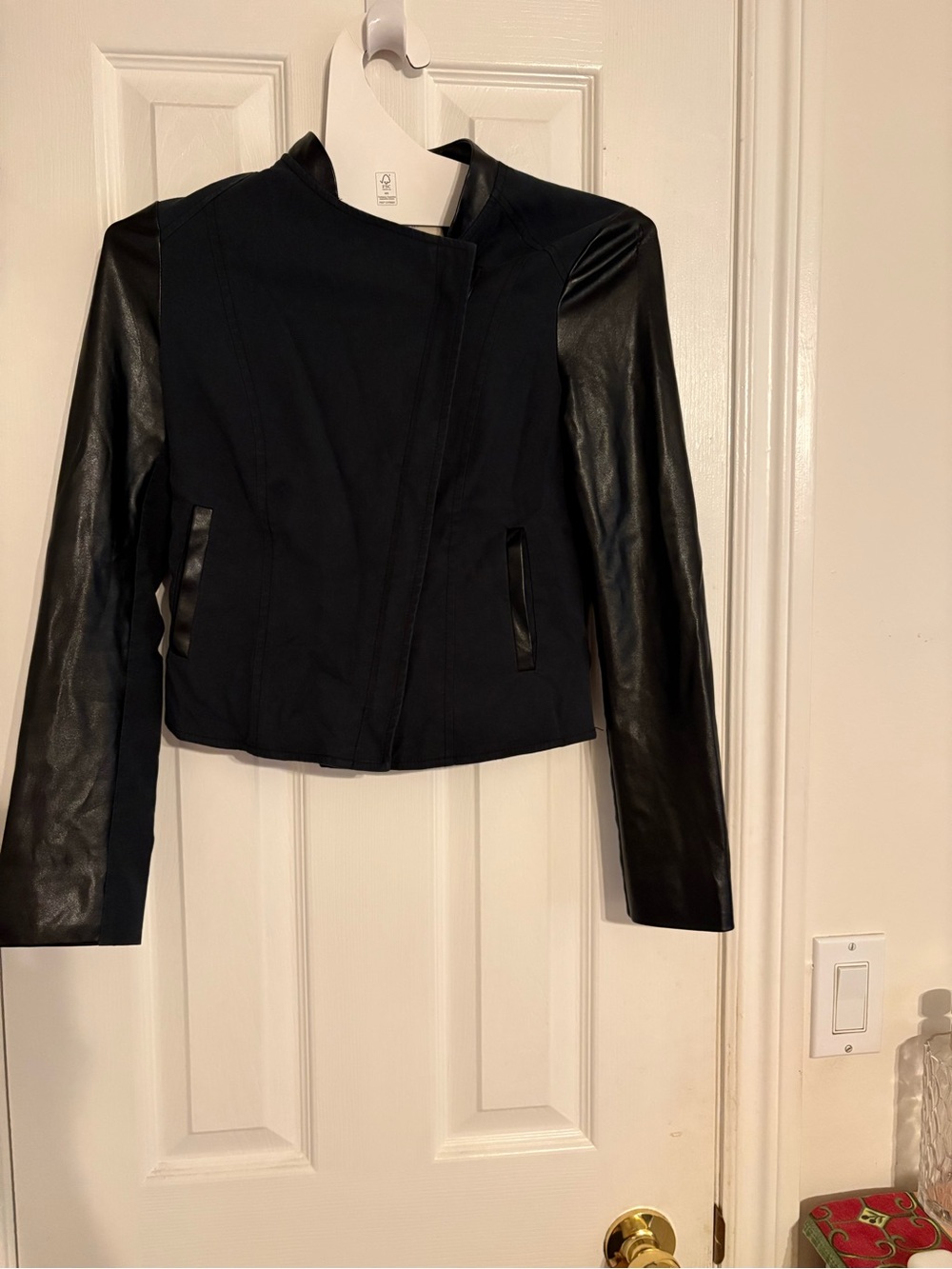 LOFT Black Mixed-Material Moto Jacket